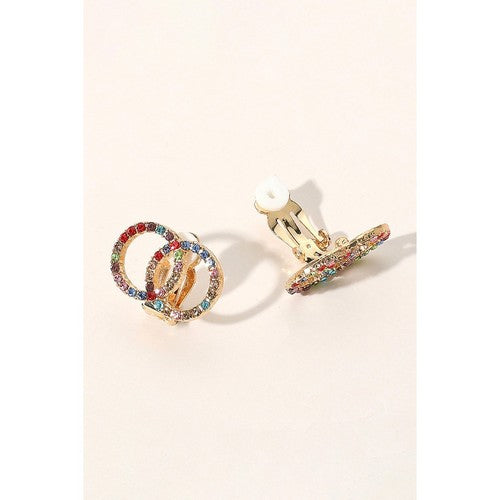 OO Multicolour Rhinestone Clip-On Earrings in Gold/Multi