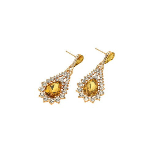 Teardrop Cluster Drop Earrings in Gold/Red
