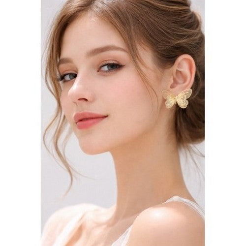 PKE5834 Abstract Leaf Stud Earrings in Gold