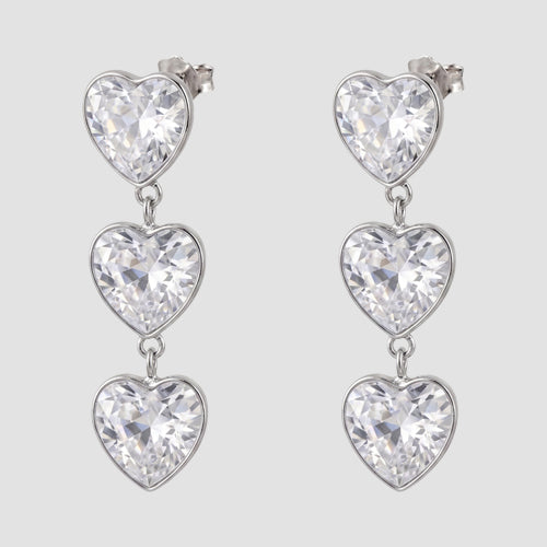 Triple Heart Crystal Earrings in Clear Crystal