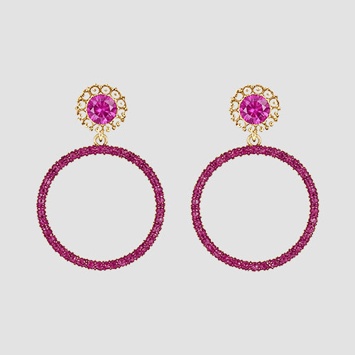 Rhinestone Crystal Point Flower Stud Earrings in Gold/Fuchsia