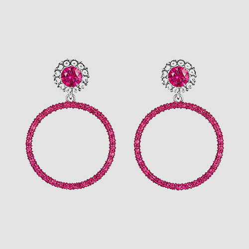 Rhinestone Crystal Point Flower Stud Earrings in Silver/Fuchsia