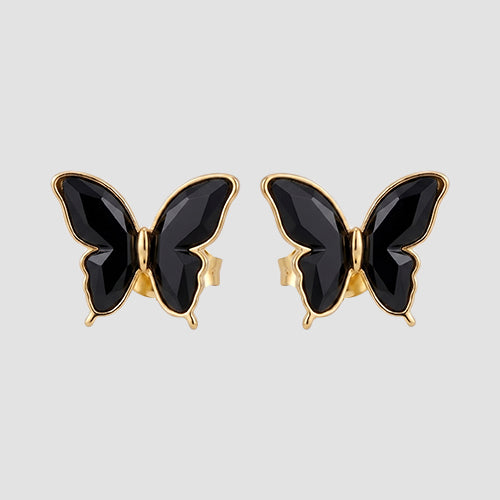 Pearlescent Butterfly Enamel Sutd Earrings in Gold/Black