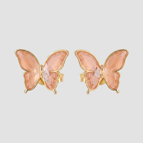 Pearlescent Butterfly Enamel Sutd Earrings in Gold/Peach