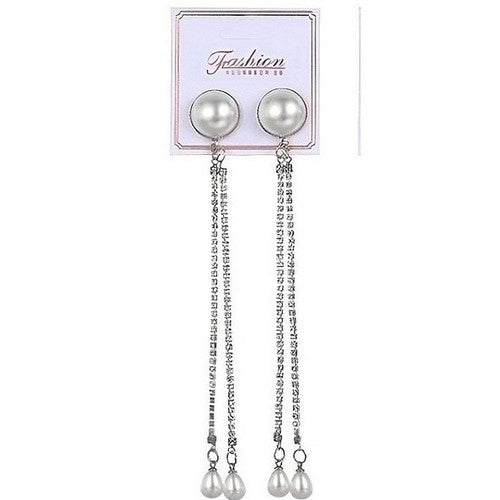 Pearl Tassel Rhinestone Earrings in Silver