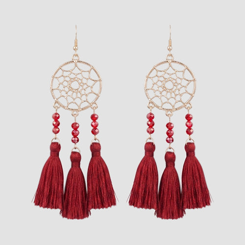 Dream Catcher Tassel Earrings in Gold/Red