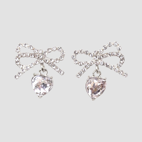 Bow Stud Crystal Earrings in Silver