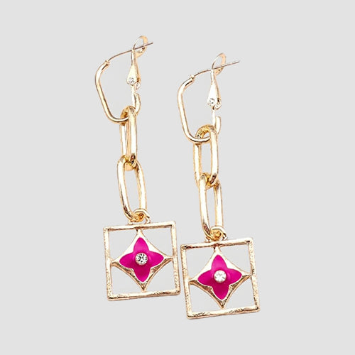 Monogram Enamel Dangle Earrings in Fuchsia