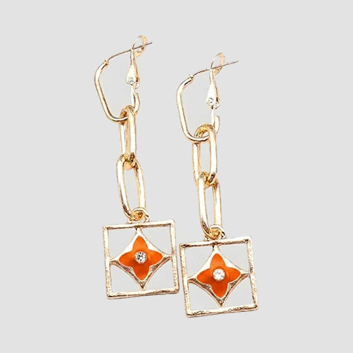 Monogram Enamel Dangle Earrings in Orange