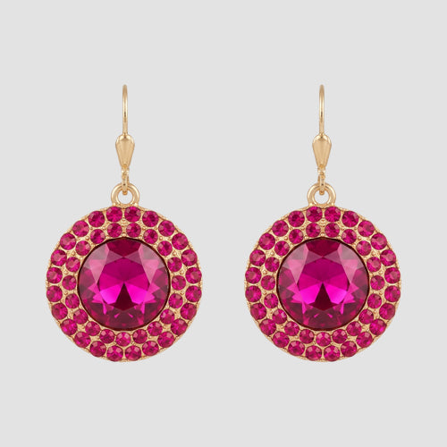 Dazzling Ring Dangle Earrings in Gold/Fuchsia