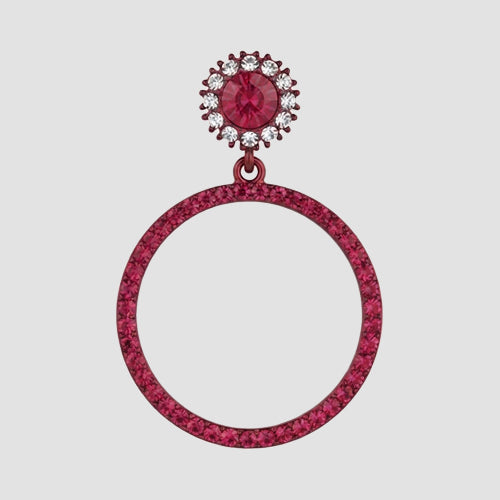 Circle Rhinestone Dangle Earrings in Red