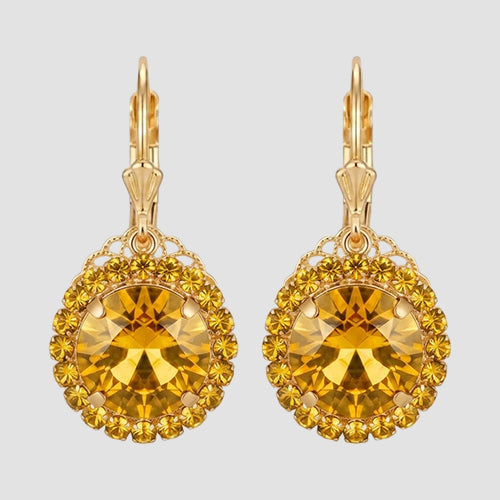 Double Halo Square Gem Earrings in Gold/Rose Gold/Yellow