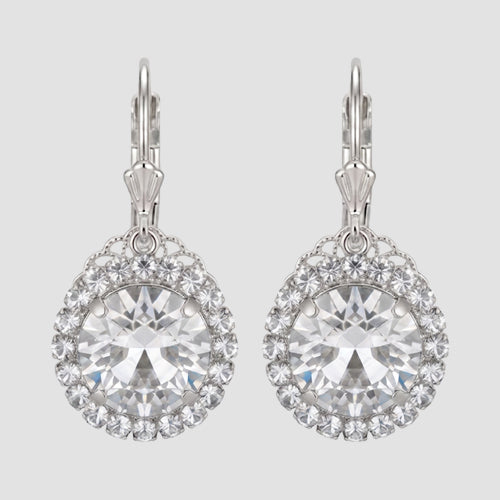 Double Halo Square Gem Earrings in Silver/Clear Crystal