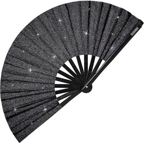 Clack Oversize Line Dancing Fan in Black Glitter