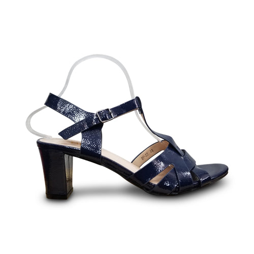 Strappy Heel Sandal in Navy Patent