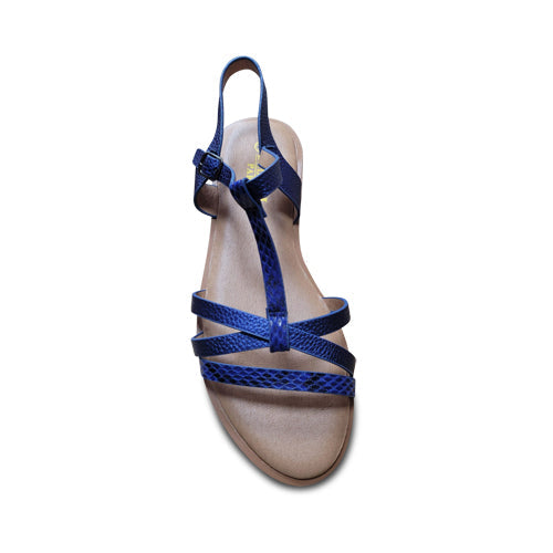 Snakeskin Strappy Sandal in Navy
