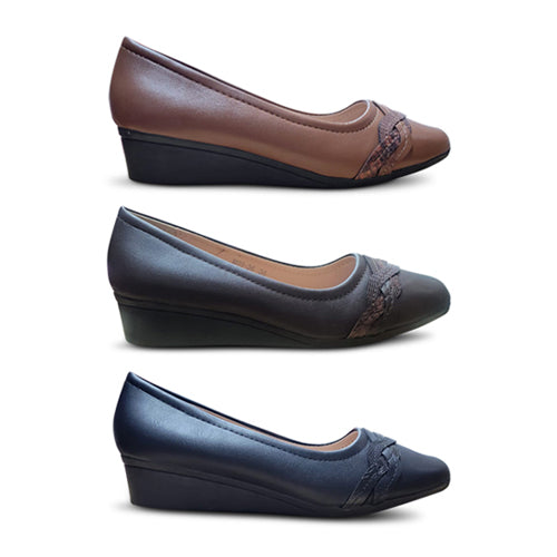 Wavy Plait Wedge Heel Shoe in Dark Brown