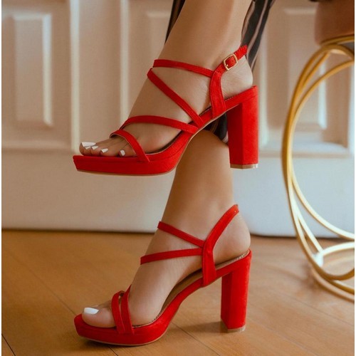 Strappy Heel Sandal Red Suede – Seasons Fashion