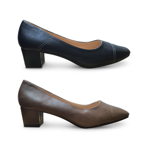 Topstitch Detail Block Heel Pump in Brown
