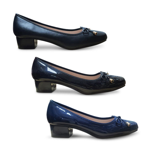 Block Heel Ballerina Pump in Black Leather