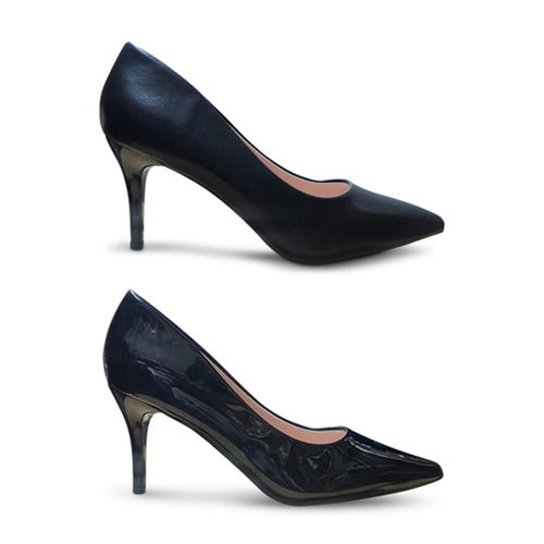 Kitten Heel Point Toe Pump in Black Leather