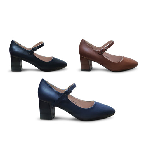 Block Heel Mary Jane Pump in Navy