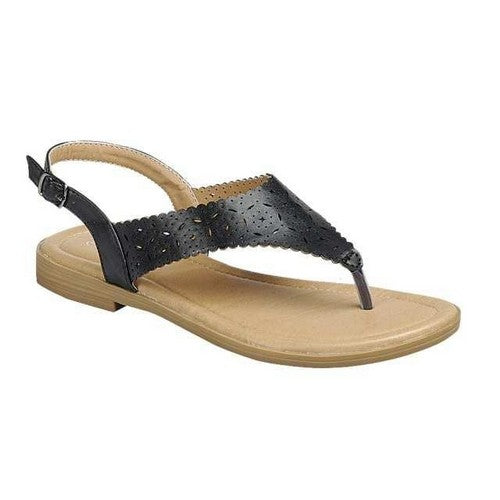 Laser Cut Scallop Sandal in Black