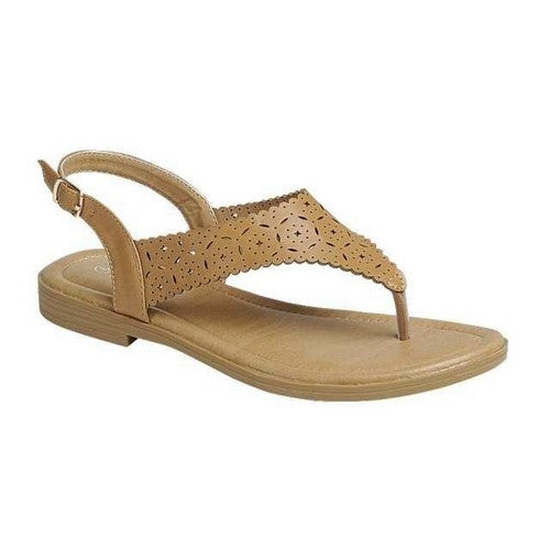 Laser Cut Scallop Sandal in Brown