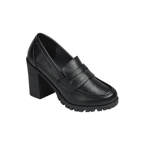 Lug Sole High Heel Moccasin ib Black Leather