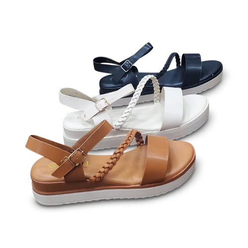 Braided Wedge Heel Sandal in Brown