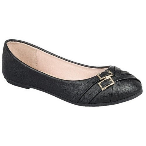 KINSELLA-30 2 Buckle Flat Shoe in Black