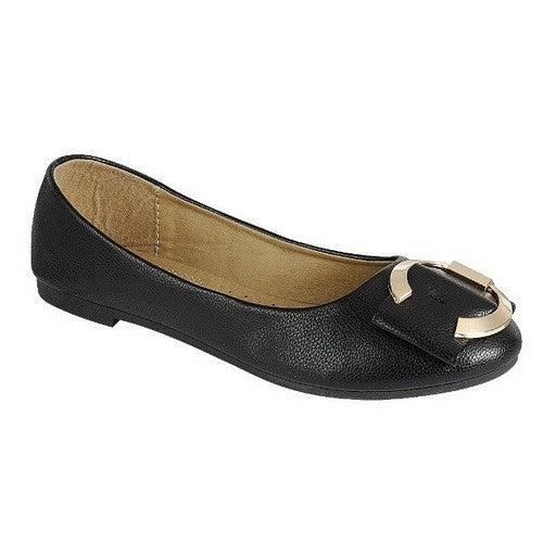 KINSELLA-28 Big Buckle Flat Shoe in Black
