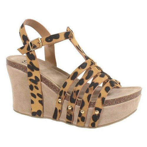 HESTRY-48 Strappy Wedge Heel Sandal in Leopard