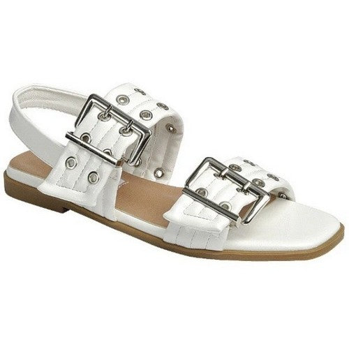 RIVETS-10 Double Bucket Rivet Sandal in White