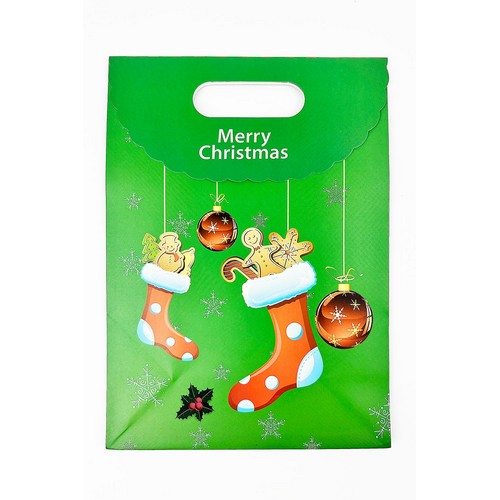 Merry Christmas Fold Over Gift Bag in Green