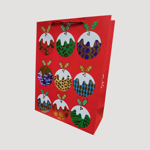XL Metallic Christmas Gift Bag in Red Pudding Design