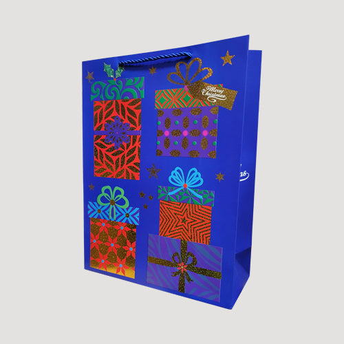 XL Metallic Christmas Gift Bag in Royal Blue Design