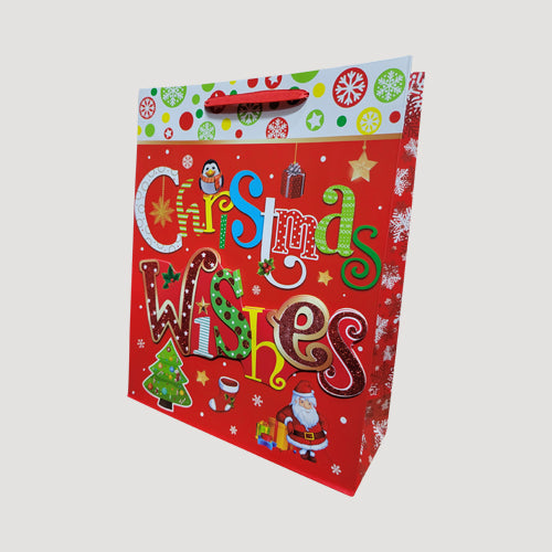 3D Glitter Large Christmas Wishes Gift Bag in Red
