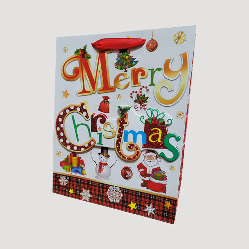 3D Glitter Large Christmas Wishes Gift Bag in White