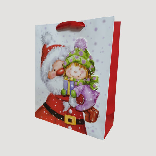 3D Santa Glitter Large Gift Bag in Little Girl Design
