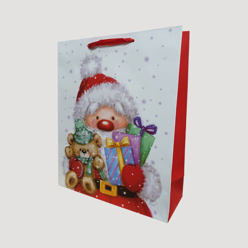 3D Santa Glitter Large Gift Bag in Teddy Bear Design