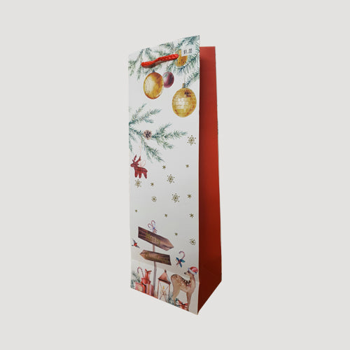 Ivory & Red Christmas Bottle Bag in Bauble Design