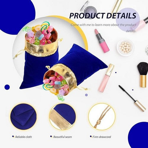 Velvet & Gold Jewellery Pouch in Royal Blue