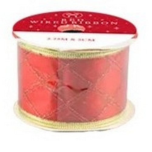 XMA1723 Red Wired Ribbon in Diamond Design