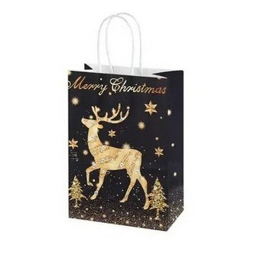 Black & Gold Foil Small Christmas Gift Bag in Reindeer