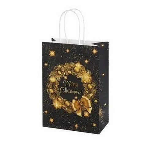 Black & Gold Foil Small Christmas Gift Bag in Wreath