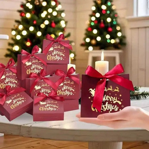 Dark Red & Gold Foil Mini Ribboned Christmas Gift Bag