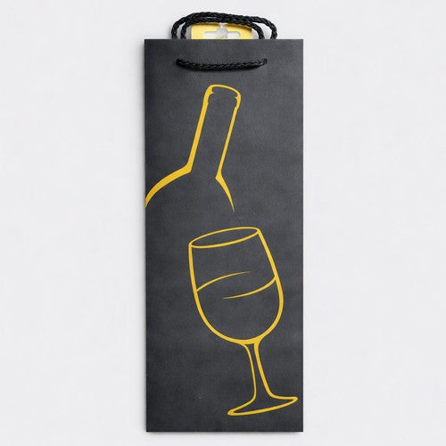 T3308 Deluxe Black Bottle Bag in Bottle + 1 Glass Design in Gold