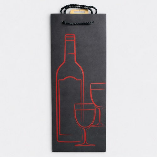T3308 Deluxe Black Bottle Bag in Bottle + 2 Glass Design in Red