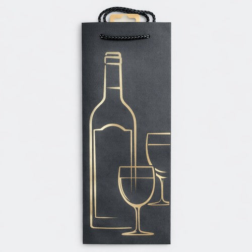 T3308 Deluxe Black Bottle Bag in Bottle + 2 Glass Design in Silver